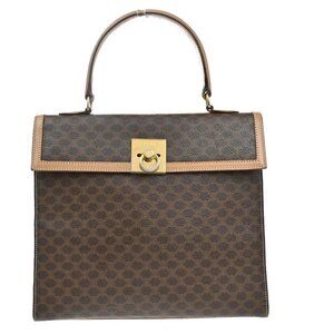 CELINE Logo Macadam Shoulder Hand Bag PVC Leather Brown GHW Italy 30AA117